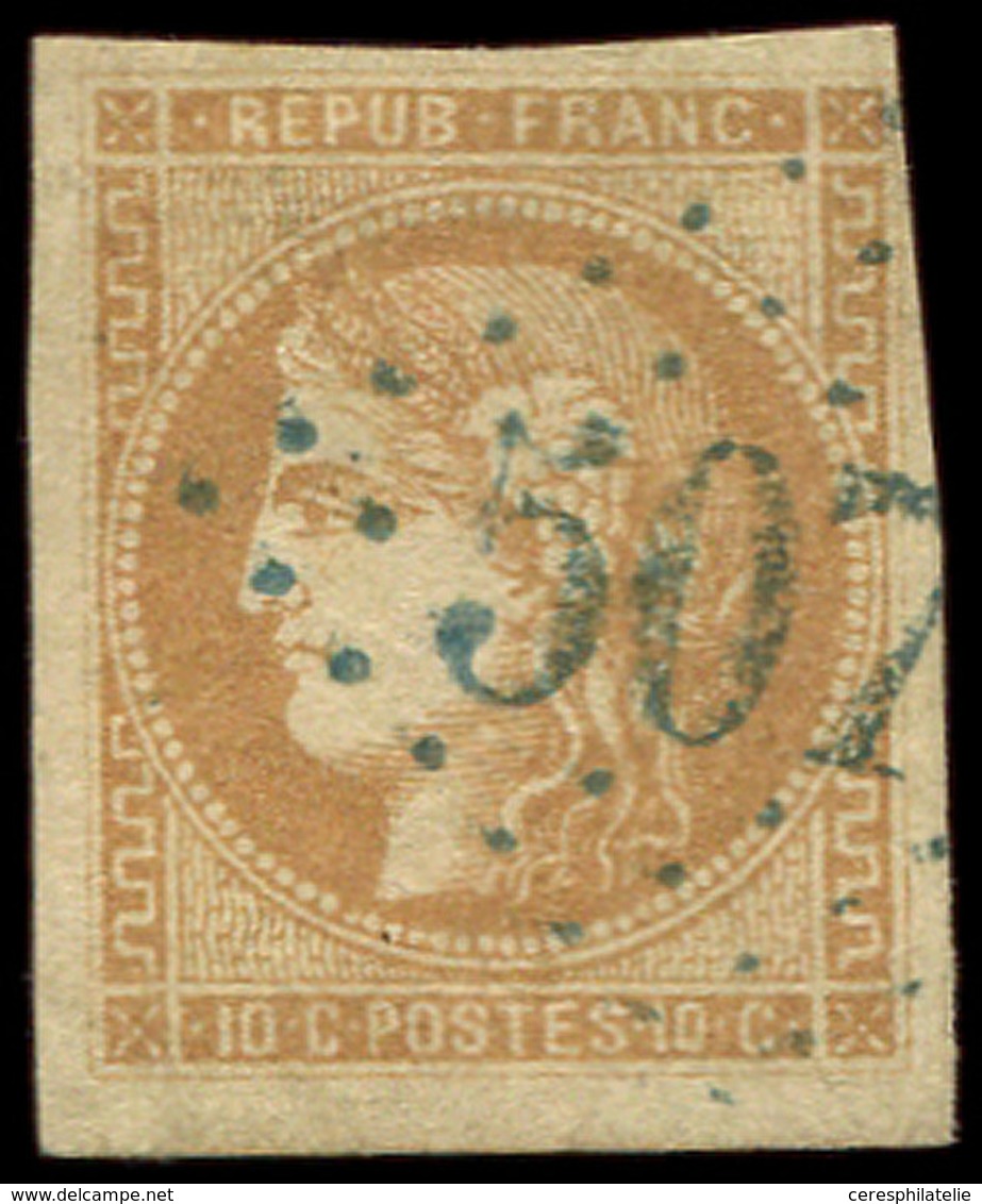 EMISSION DE BORDEAUX - 43A  10c. Bistre, R I, Obl. GC Bleu 507( ), Au Filet Dans Un Angle, Frappe TTB - 1870 Emission De Bordeaux