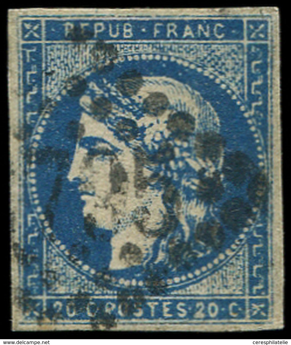 EMISSION DE BORDEAUX - 44Ba 20c. Bleu Foncé, T I, R II, Obl. GC, Restauré, B/TB, Br - 1870 Emissione Di Bordeaux