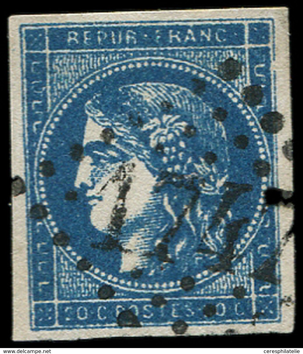 EMISSION DE BORDEAUX - 45C  20c. Bleu T II R III, Obl. GC 1747 De GUISE, Nuance EXCEPTIONNELLE, Superbe - 1870 Emissione Di Bordeaux