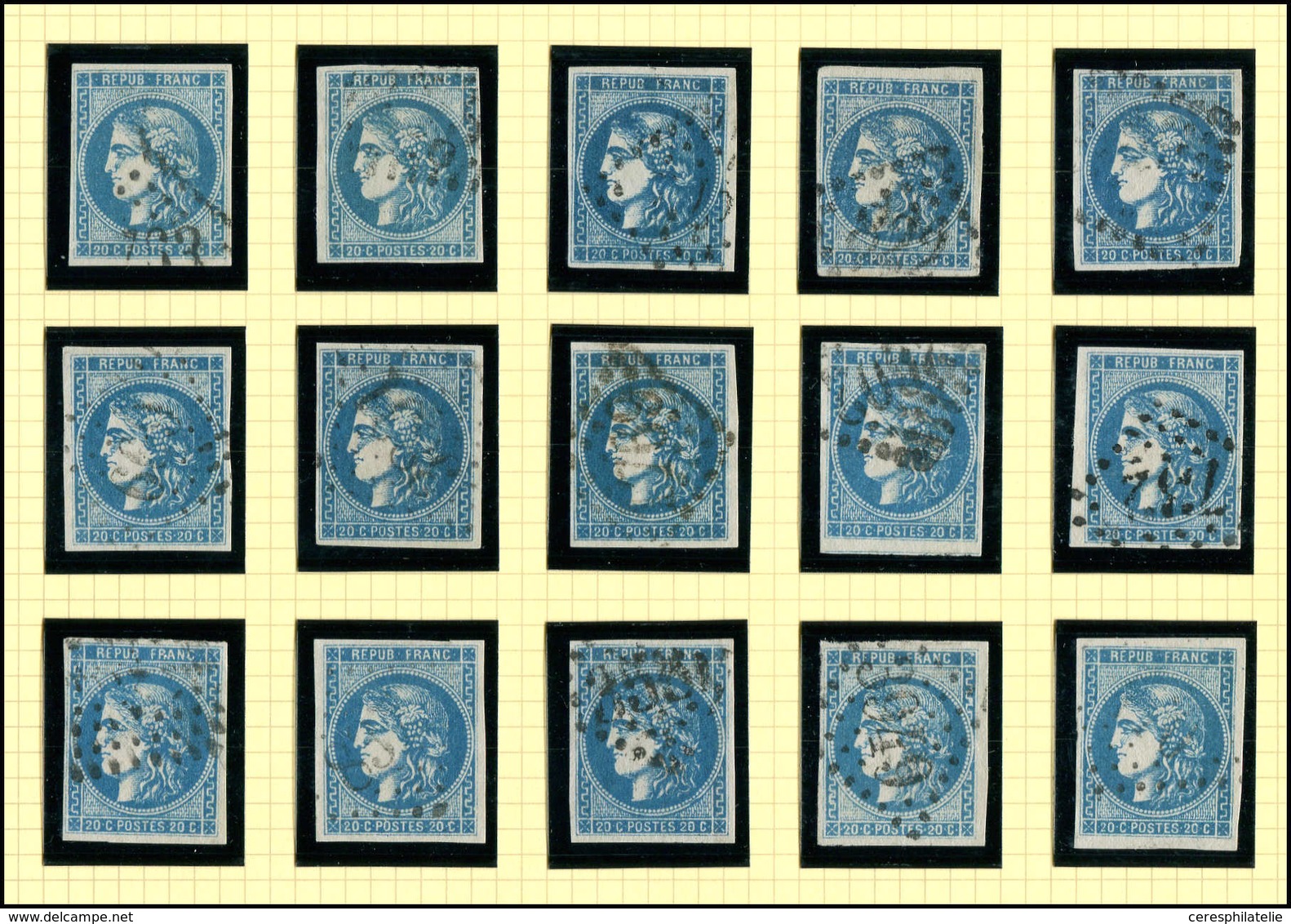 EMISSION DE BORDEAUX - 46A  20c. Bleu, T III, R I, BLOC REPORT De 15 Reconstitué, Obl., TB - 1870 Emissione Di Bordeaux
