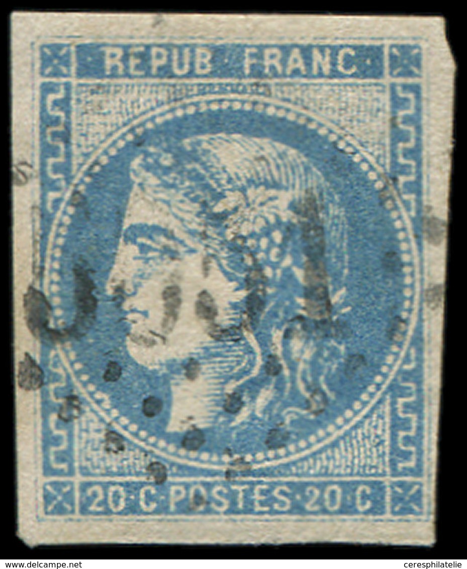 EMISSION DE BORDEAUX - 46Ad 20c. Bleu-OUTREMER, T III, R I, Oblitéré GC, TB. C - 1870 Emissione Di Bordeaux