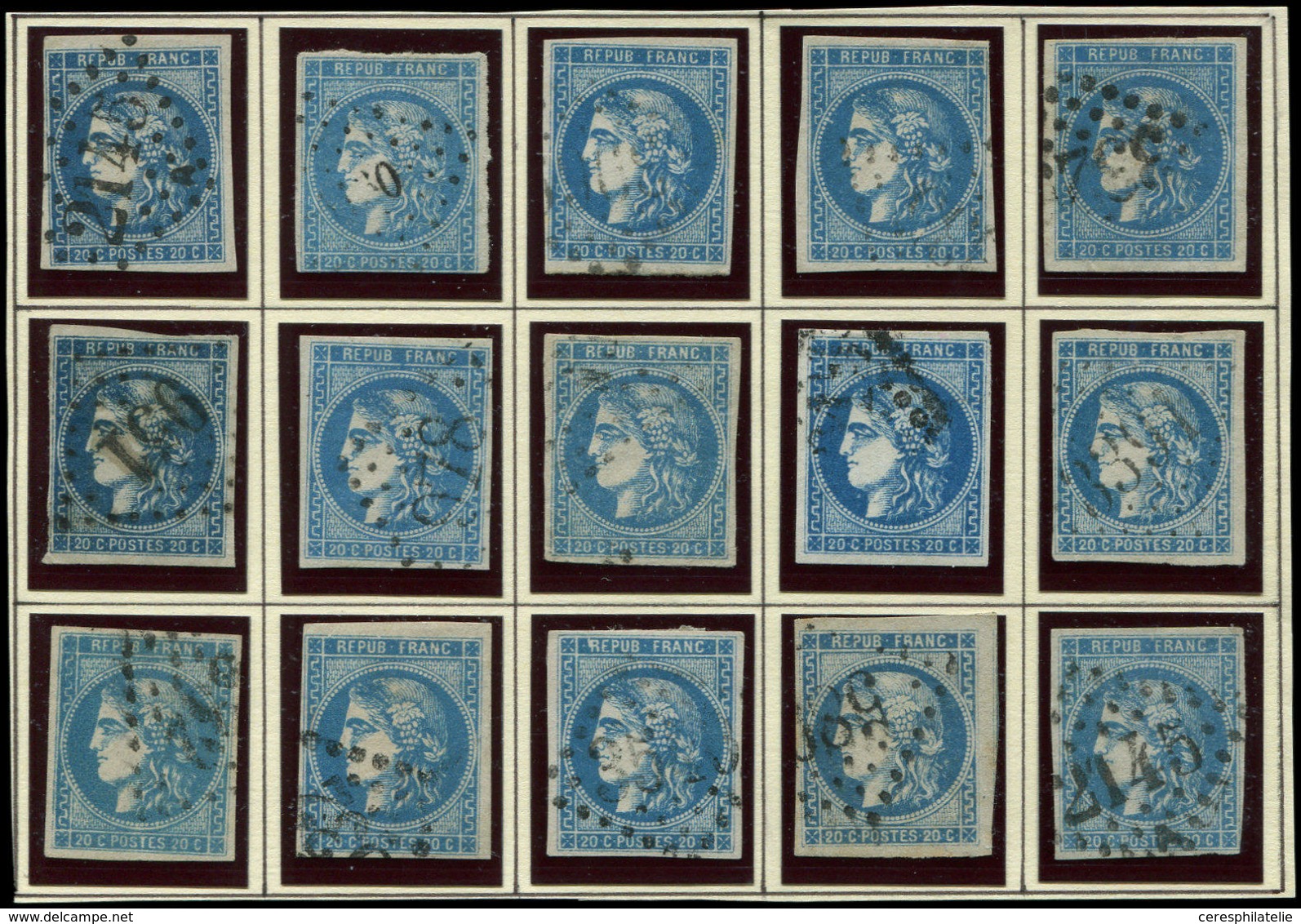 EMISSION DE BORDEAUX - 46B  20c. Bleu, T III, R II, BLOC REPORT Reconstitué, B/TB - 1870 Emissione Di Bordeaux