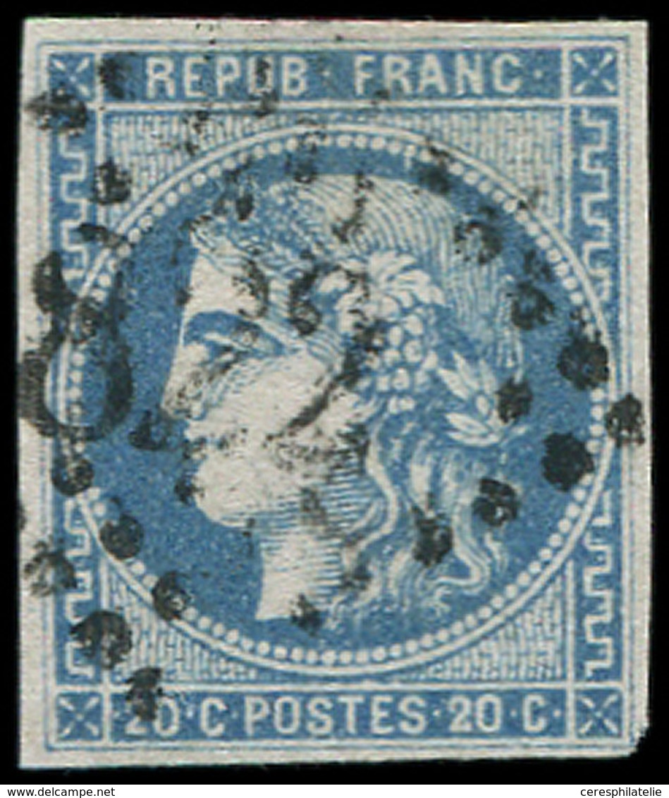 EMISSION DE BORDEAUX - 46Bh 20c. Bleu-OUTREMER, T III, R II, Obl. GC, Nuance Certifiée Calves, Petit Pelurage, Aspect TB - 1870 Emissione Di Bordeaux