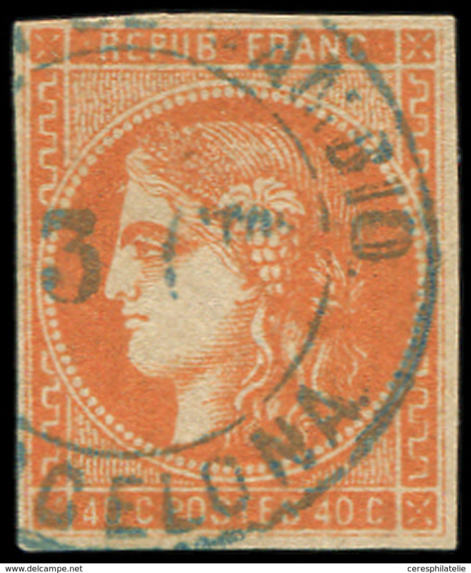 EMISSION DE BORDEAUX - 48   40c. Orange, Au Filet Dans Un Angle, Oblitération Espagnole ADMON DE CAMBIO/BARCELONA, Frapp - 1870 Emissione Di Bordeaux