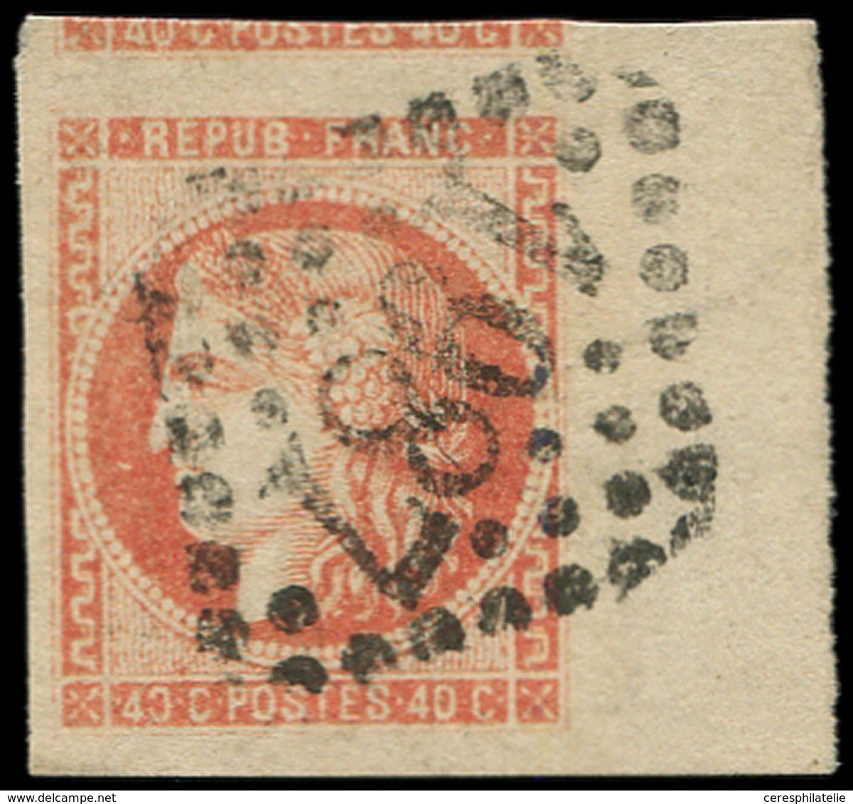 EMISSION DE BORDEAUX - 48d  40c. ROUGE-SANG Clair, COIN De FEUILLE Obl. GC 1987, Superbe - 1870 Emissione Di Bordeaux