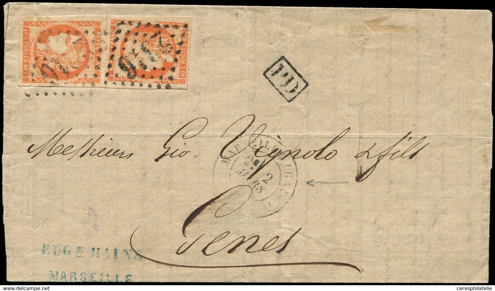 Let EMISSION DE BORDEAUX - 48   40c. Orange, 2 Ex. Très Bien Margés Pos. 8 Et 11, Obl. GC 2316 S. LAC Incomplète De Ment - 1870 Emissione Di Bordeaux