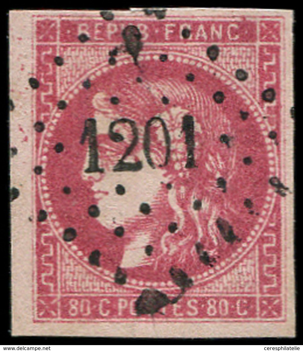 EMISSION DE BORDEAUX - 49b  80c. Rose Vif, Nuance Soutenue, Obl. PC Du GC 1201, Nuance Certifiée J.F Brun, TTB. C - 1870 Emissione Di Bordeaux