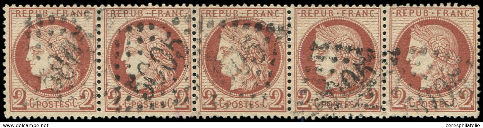 CERES DENTELE - 51    2c. Rouge-brun, BANDE De 5 Obl. GC 5005 D'ALGER, TTB - 1871-1875 Ceres