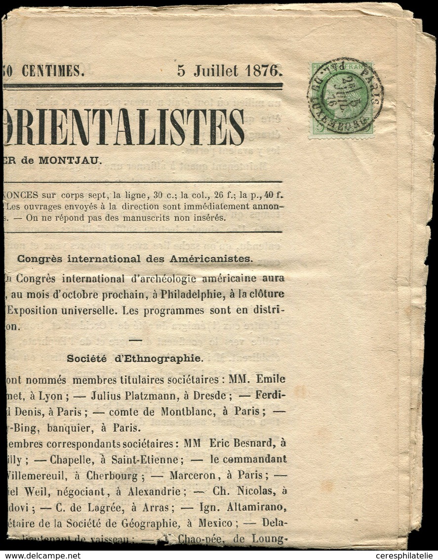 Let CERES DENTELE - 53    5c. Vert-jaune Sur Azuré, Obl. PARIS/PAL. DU LUXEMBOURG 6/7/76 Sur Journal Des Orientalistes,  - 1871-1875 Ceres