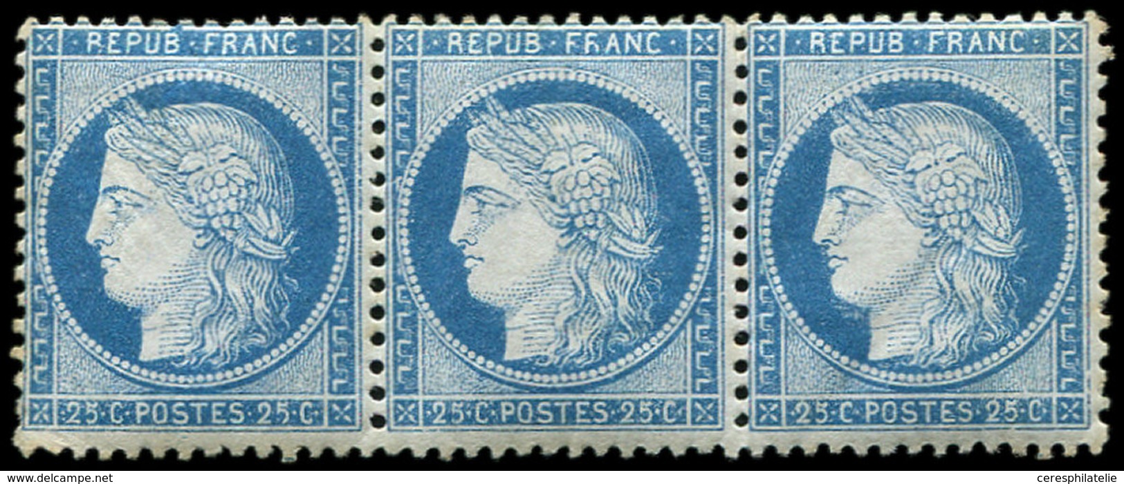 ** CERES DENTELE - 60A  25c. Bleu, T I, BANDE De 3, Un Ex. *, TB - 1871-1875 Cérès