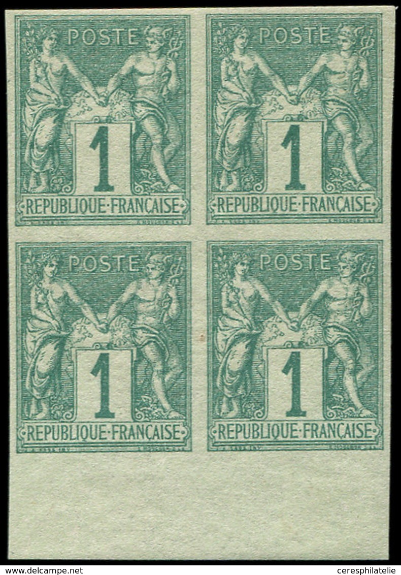 ** TYPE SAGE - 61a   1c. Vert, NON DENTELE, BLOC De 4 Bdf, 2 Ex. Infime Adh., TB. Certificat Calves - 1876-1878 Sage (Tipo I)