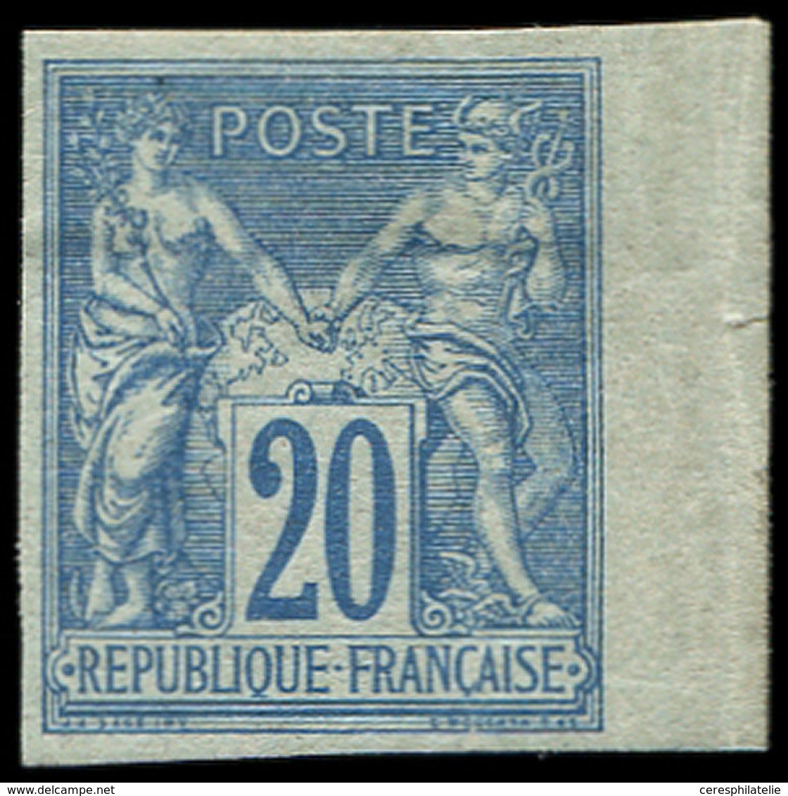 * TYPE SAGE - 73a  20c. Turquoise T II, Non Dentelé, Bdf, Petite Craquelure De G. Sinon TB. C - 1876-1878 Sage (Type I)