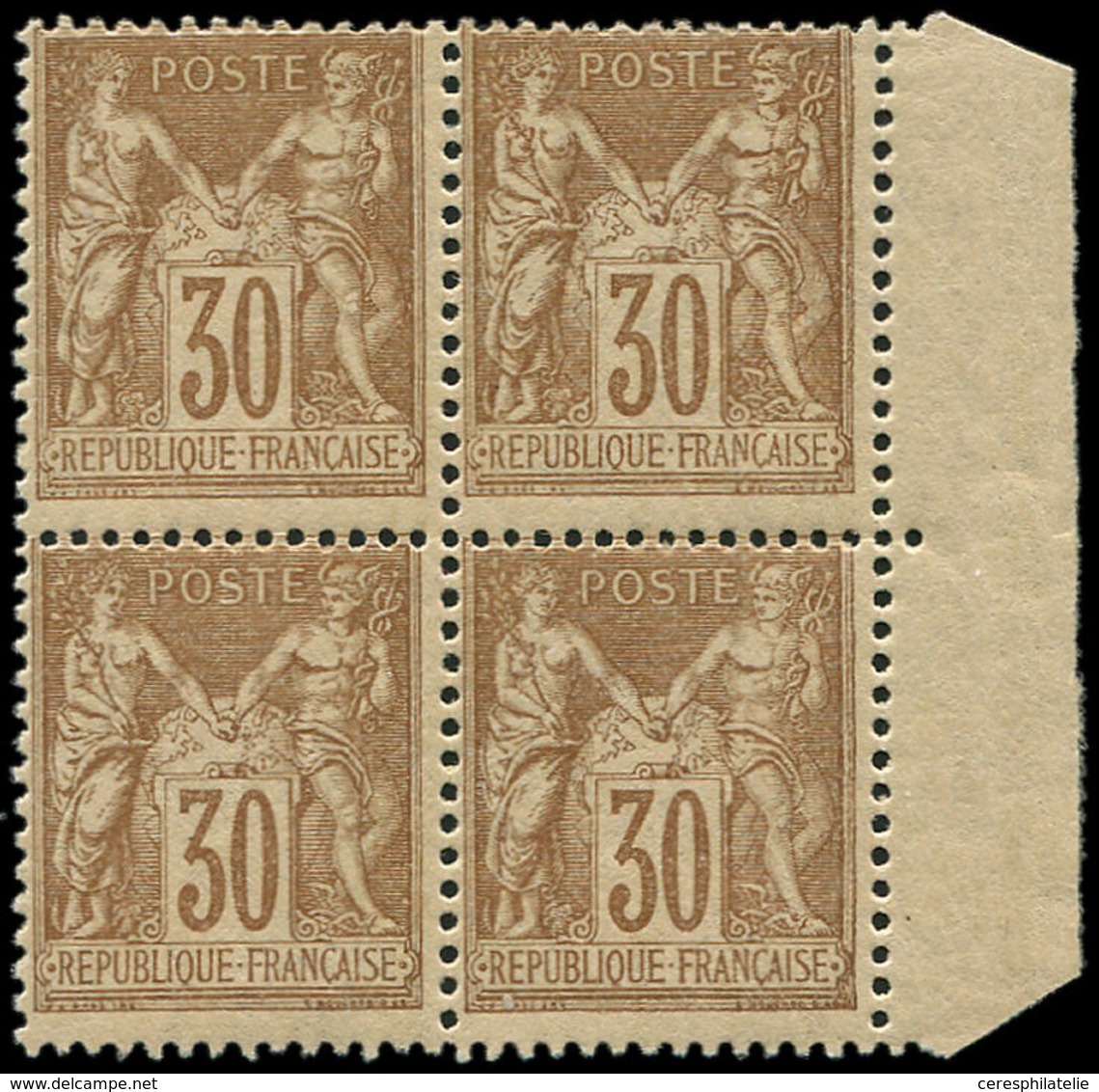 ** TYPE SAGE - 80   30c. Brun Jaune, BLOC De 4 Bdf, Décentré, Sinon Très Frais, TB - 1876-1878 Sage (Type I)