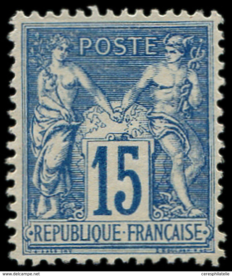 (*) TYPE SAGE - 90   15c. Bleu, Tirage De L'Exposition De 1900, TB, RR, Certif. JF Brun - 1876-1878 Sage (Tipo I)