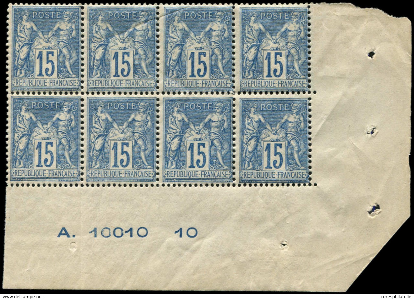 ** TYPE SAGE - 101  15c. Bleu, BLOC De 4 Cdf N° A 10010-10, TB - 1876-1878 Sage (Tipo I)