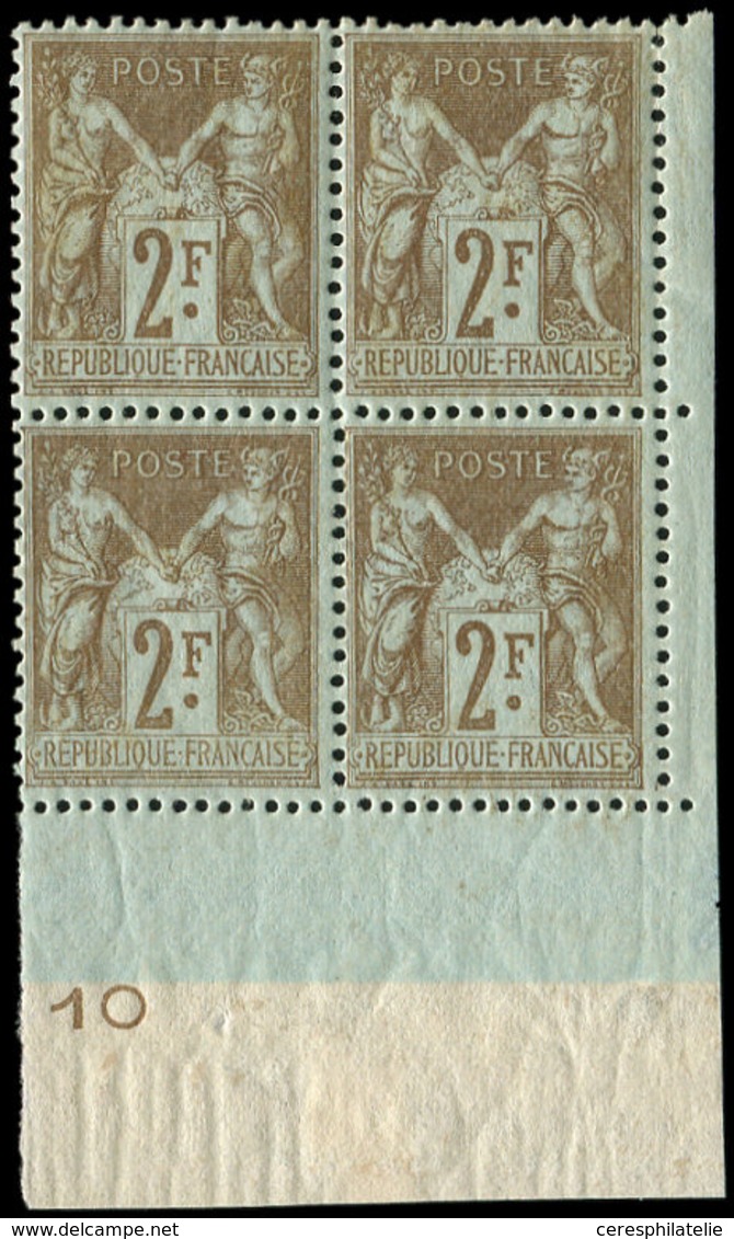 ** TYPE SAGE - 105   2f. Bistre Sur Azuré, BLOC De 4 Bdf, Très Bon Centrage, TTB - 1876-1878 Sage (Type I)