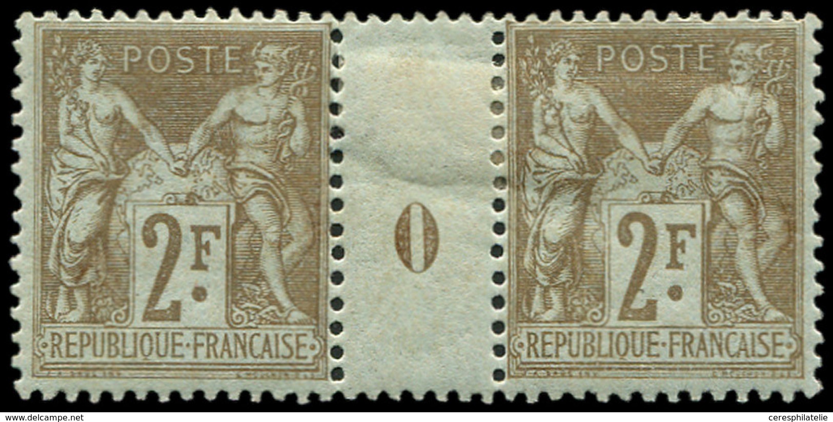 * TYPE SAGE - 105   2f. Bistre Sur Azuré, PAIRE Mill. 0, TB - 1876-1878 Sage (Tipo I)