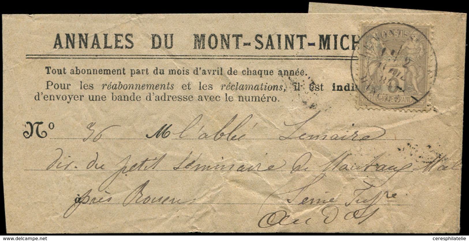 Let Recommandés, Chargés, Par Départements - 48/MANCHE N°87 Obl. Càd T18 LE MONT ST MICHEL 2/4/84 Sur Bande D'Imprimé, T - 1877-1920: Periodo Semi Moderno