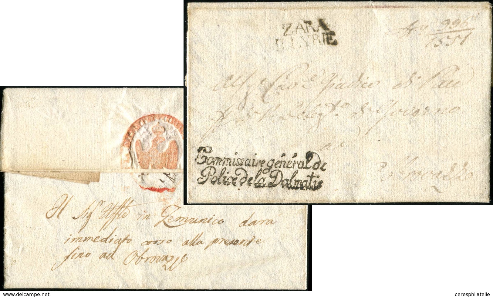 Let LETTRES SANS TIMBRE ET DOCUMENTS DIVERS - MP ZARA/ILLYRIE Sur LAC De 1811, Franchise "Commissaire Général De/Police  - Altri & Non Classificati