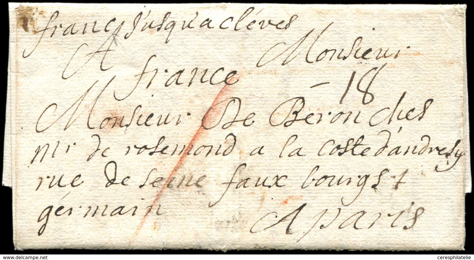 Let DEPARTEMENTS CONQUIS - 103/Roër MP Manuscrite "Franc Jusqu'à Clèves" S. LAC De 1800 Pour Paris, TB - 1792-1815: Départements Conquis