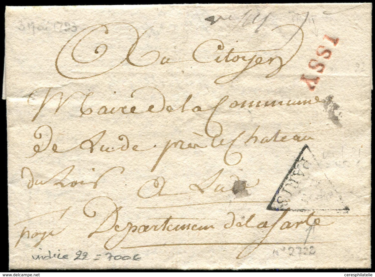 Let LETTRES DE PARIS - Marque Rouge ISSY Sur LAC De 1793, Cachet Triangulaire K/PP/PARIS, Petite Poste De Banlieue, R Et - 1849-1876: Période Classique