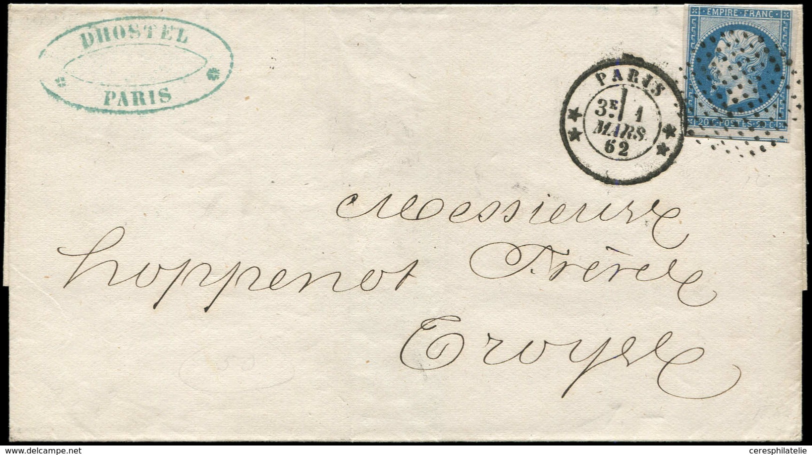 Let LETTRES DE PARIS - N°14B Obl. ROND De POINTS Sur LAC, Càd ** PARIS ** 1/3/62, TB - 1849-1876: Période Classique