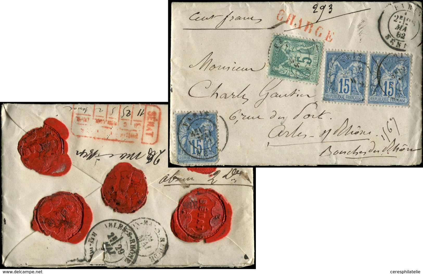 Let LETTRES DE PARIS - N°75 Et 90 PAIRE Et Unité Obl. Càd PARIS 28/5/82 Sur Env. CHARGE, TB - 1849-1876: Période Classique