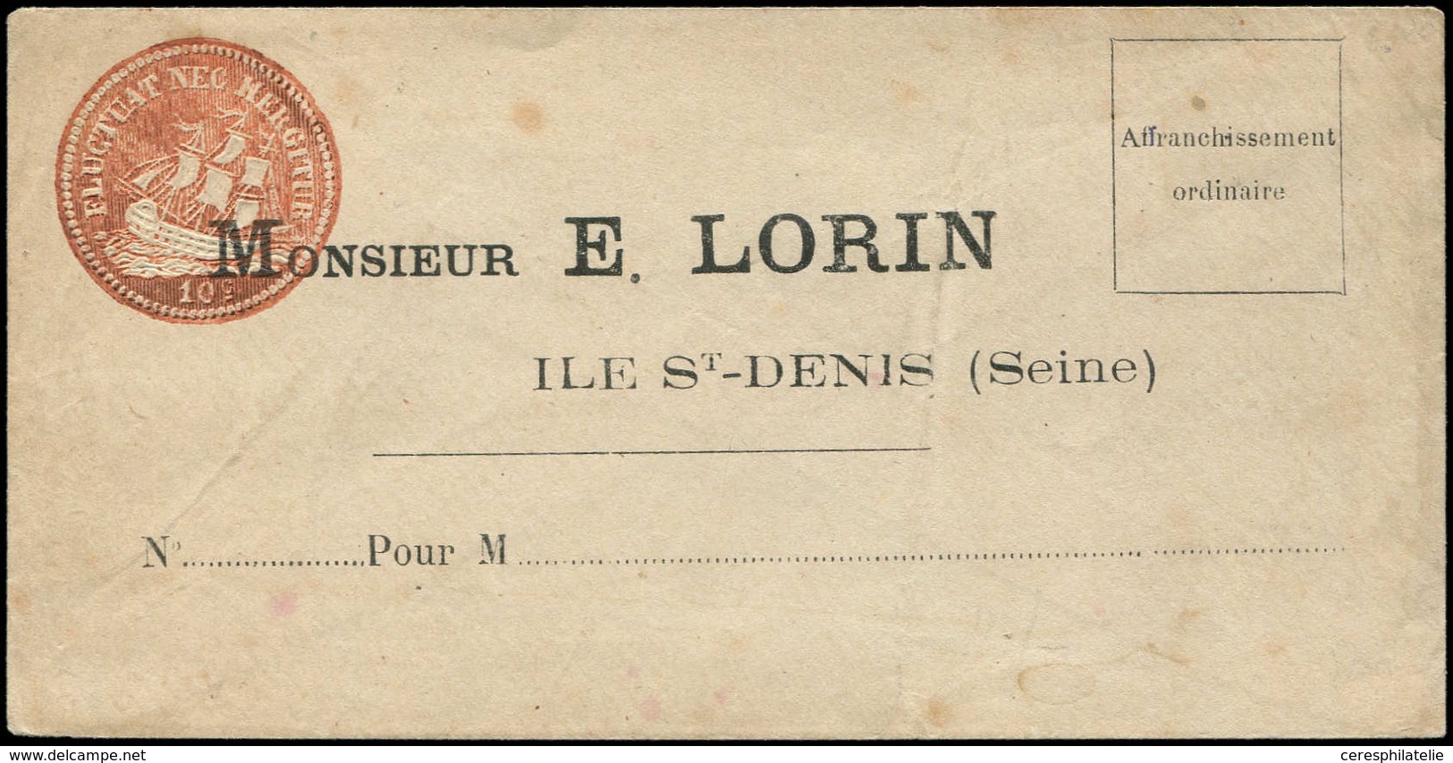 Let Guerre De 1870 -  Env. Neuve Avec Cachet Bateau Brun-rouge 10c. Monsieur E. Lorin, TB - Guerre De 1870