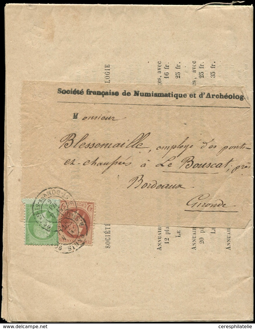 Let AFFRANCHISSEMENTS ET COMBINAISONS - N°20 Et 26A Obl. Càd PARIS 4/5/67 Sur Bande Avec Revue De La Sté Française De Nu - 1849-1876: Periodo Classico