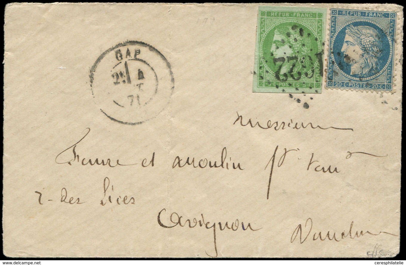 Let AFFRANCHISSEMENTS DE SEPTEMBRE 1871 - N°37 Et 42B Obl. GC 1622 S. Env., Càd T17 GAP 4/9/71, TB. J - 1849-1876: Période Classique