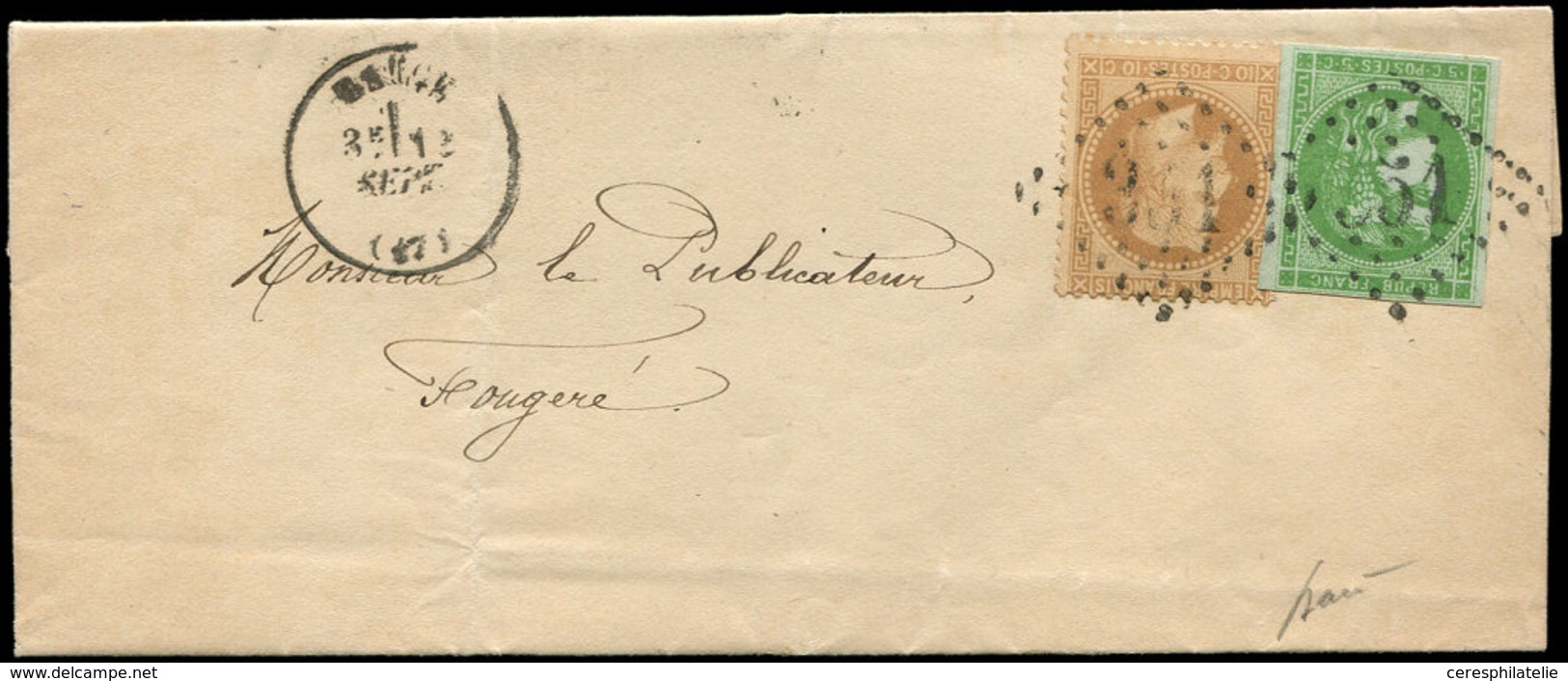 Let AFFRANCHISSEMENTS DE SEPTEMBRE 1871 - N°28B Et 42B Obl. GC 351 S. LAC, Càd T16 BAUGE 12/9/71, TTB - 1849-1876: Periodo Classico