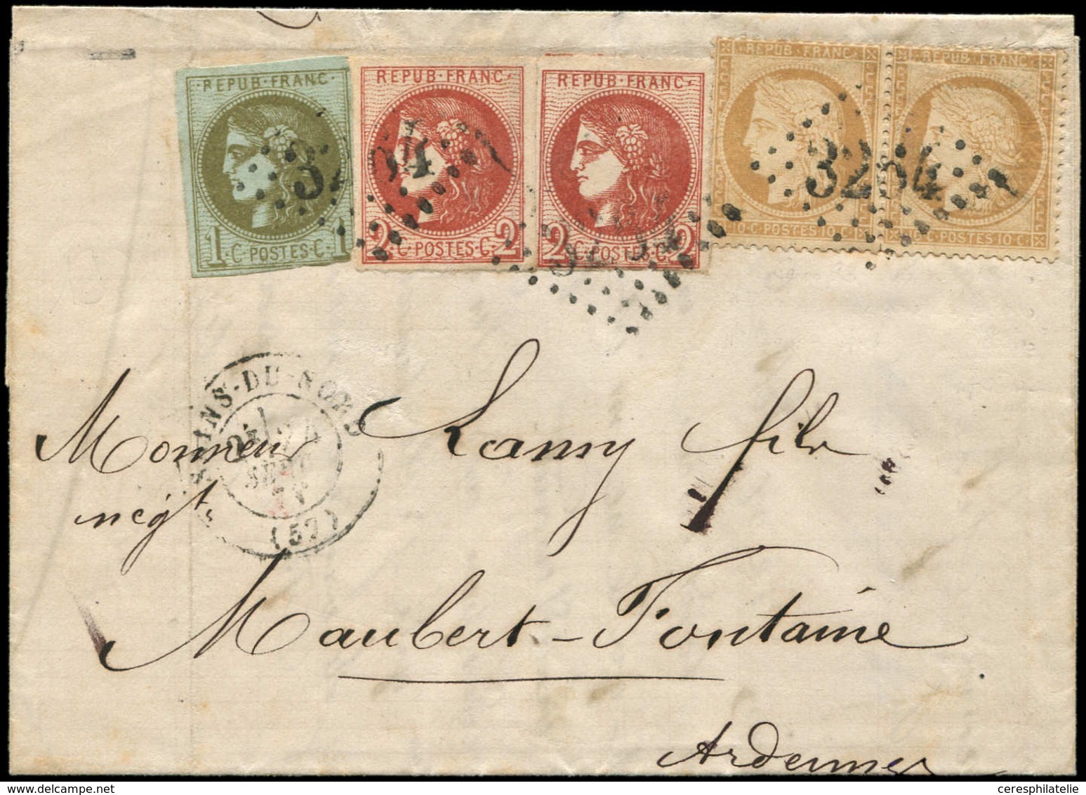 Let AFFRANCHISSEMENTS DE SEPTEMBRE 1871 - N°40Ba 2c. ROUGE-BRIQUE, 2 Ex. (l'un Effl.) + N°39C Touché Et N°36 PAIRE, Obl. - 1849-1876: Periodo Classico