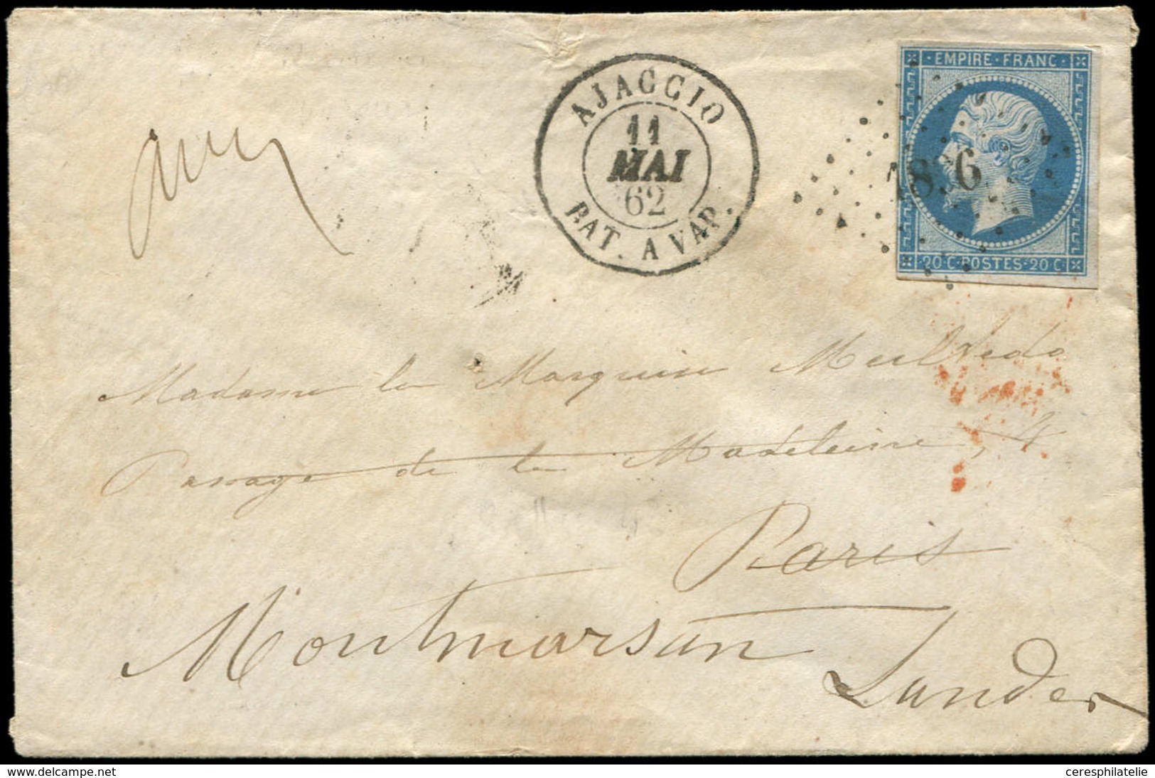 Let POSTE MARITIME - N°14B Obl. PC 1896 S. Env., Càd AJACCIO BAT. A VAP. 11/5/62, TTB - Poste Maritime