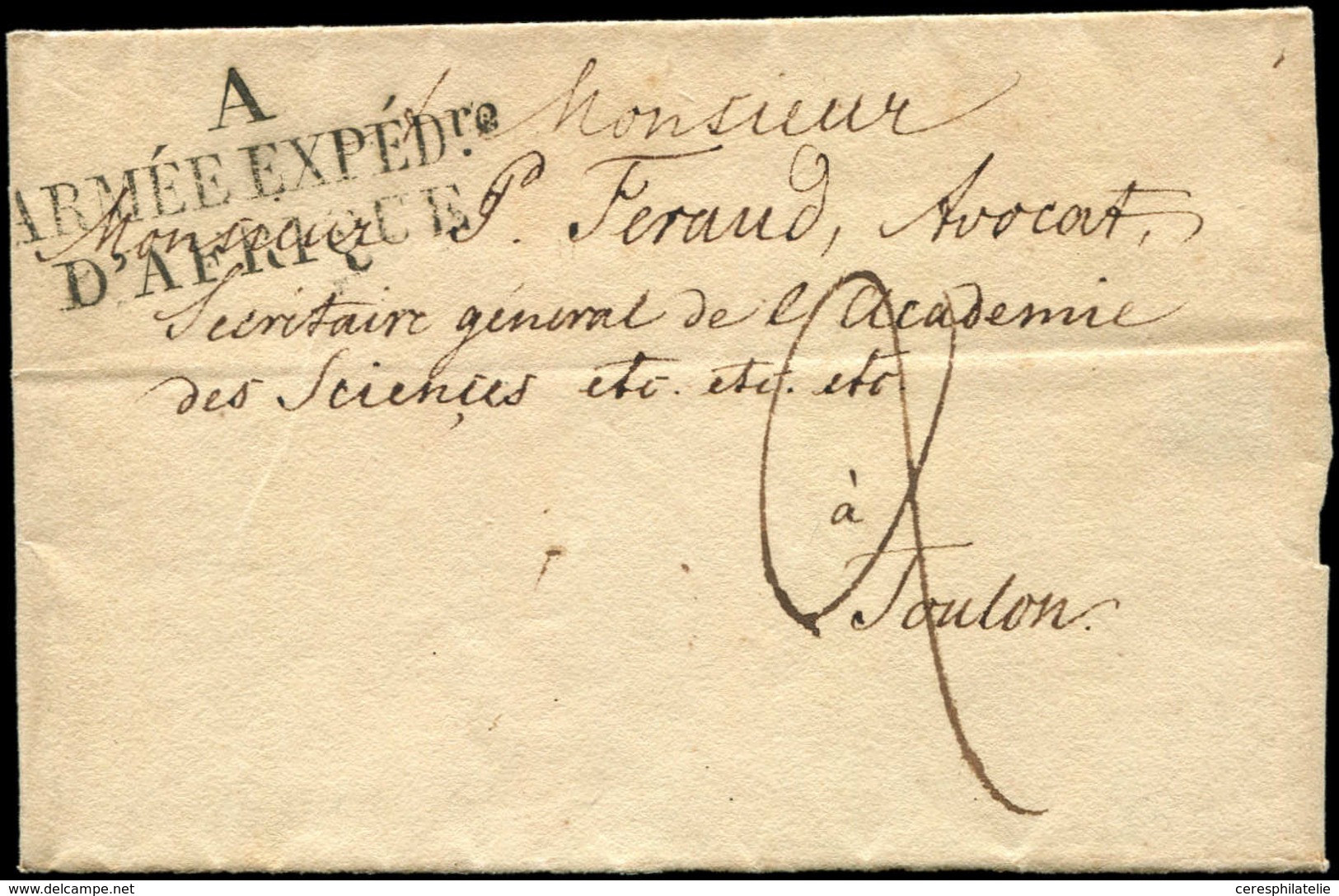 Let LETTRES ET OBLITERATIONS D'ALGERIE - MP A/ARMEE EXPEDre/D'AFRIQUE Sur LSC Pour Toulon, TB - 1849-1876: Periodo Classico