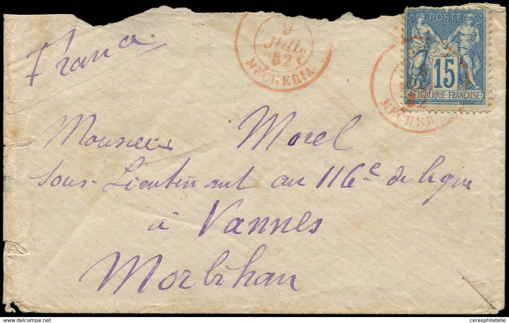 Let LETTRES ET OBLITERATIONS D'ALGERIE - N°90 Obl. Càd Rouge SAIDA/MECHERIA 9/7/82 Sur Env. (mal Ouverte), TB - 1849-1876: Période Classique