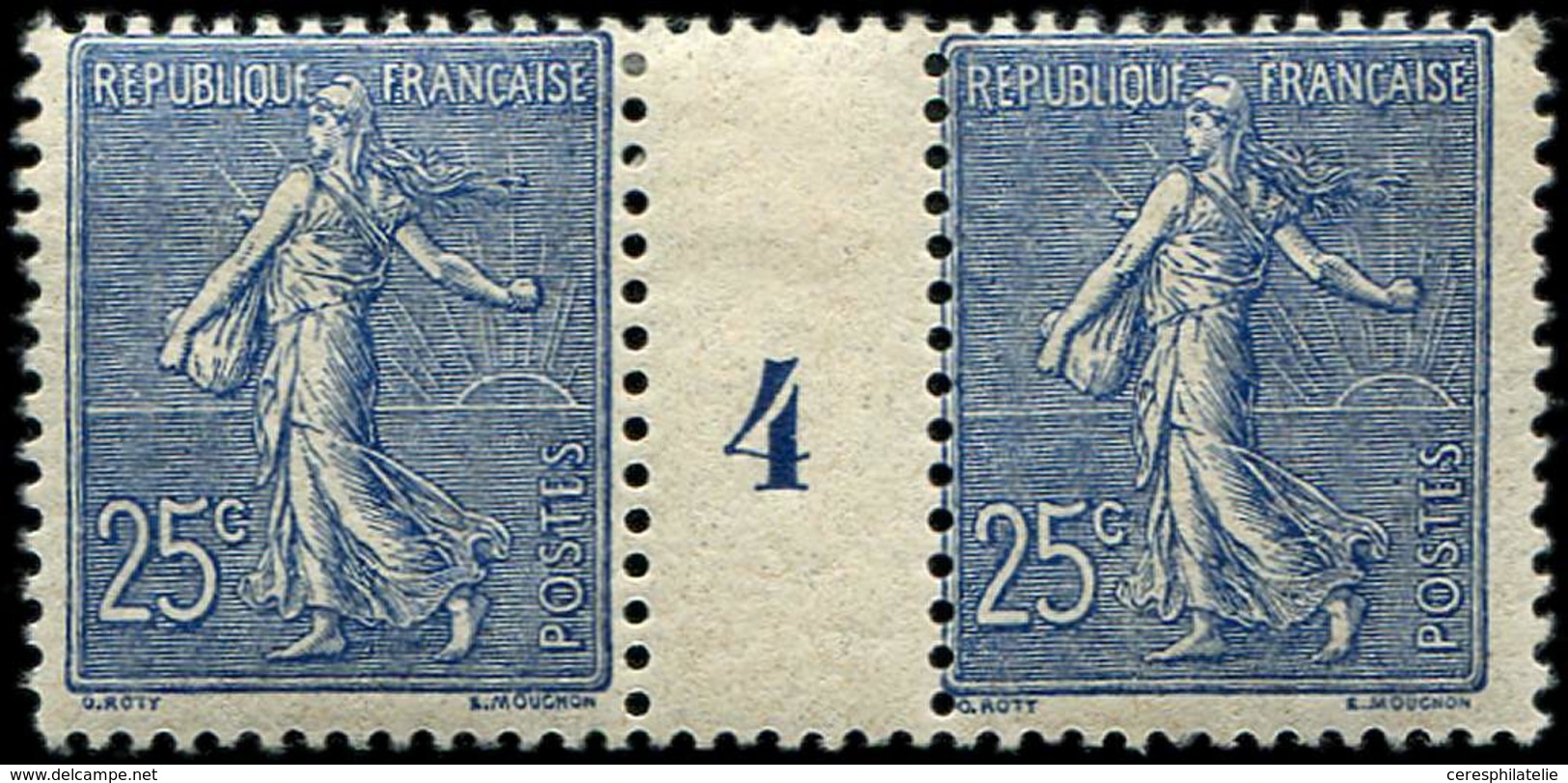 * EMISSIONS DU XXème SIECLE - 132   Semeuse Lignée, 25c. Bleu, PAIRE Mill.4, Un T. **, TB - Nuovi