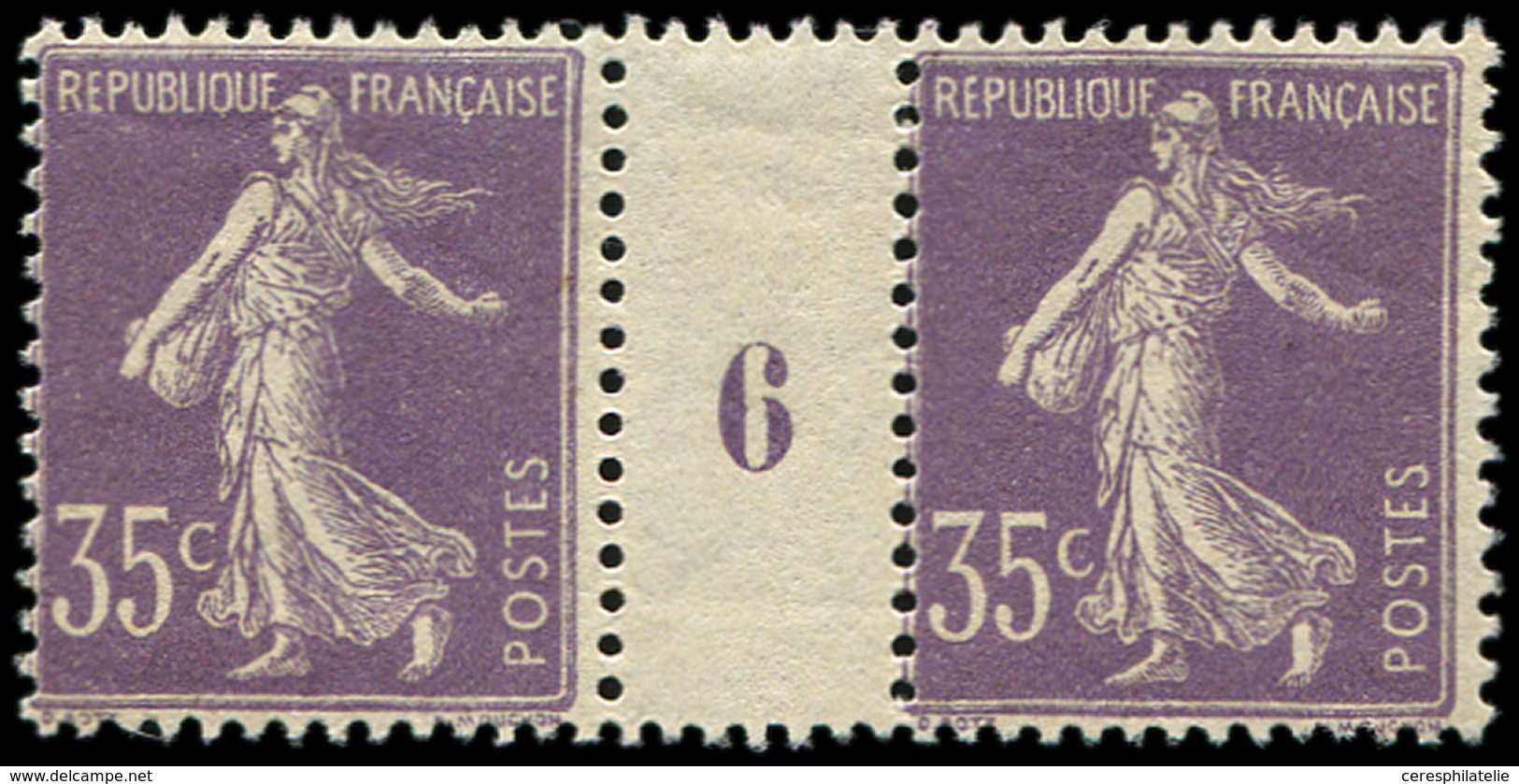 ** EMISSIONS DU XXème SIECLE - 136   Semeuse Chiffres Maigres, 35c. Violet, PAIRE Mill.6, Infime Froissure De Gomme, Fra - Nuovi