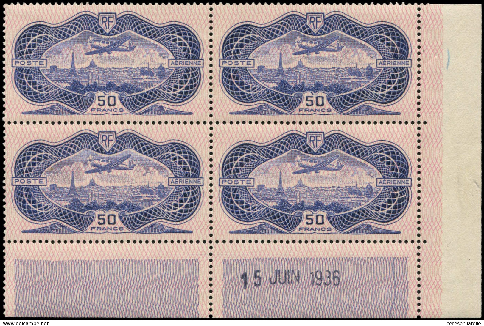 ** POSTE AERIENNE - 15  50f. Burelé, BLOC De 4 CD 15/6/35, TB - 1927-1959 Neufs