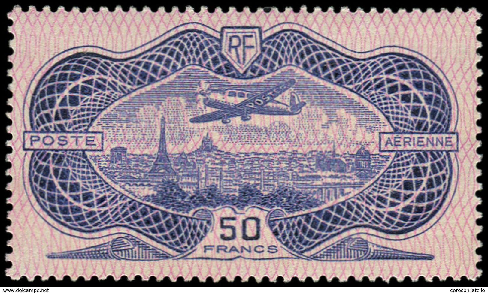 ** POSTE AERIENNE - 15b 50f. Burelé, Burelage RENVERSE, TB. C - 1927-1959 Neufs