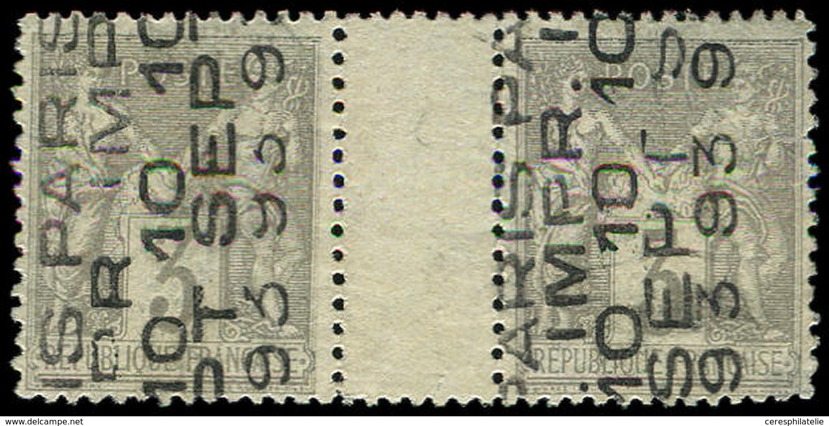 (*) PREOBLITERES - 13  Sage, 3c. Gris, 10 SEPT., PAIRE Interpanneau, TTB. J - 1893-1947