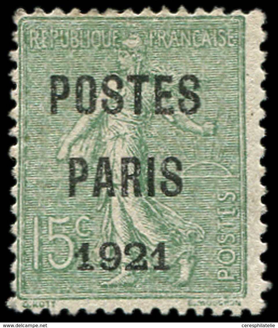 * PREOBLITERES - 28  15c. Vert-olive, POSTES PARIS 1921, TB - 1893-1947