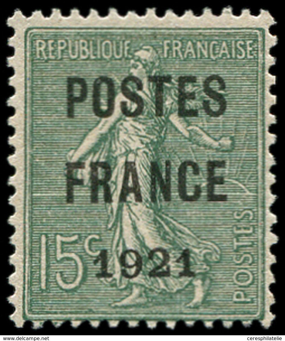 * PREOBLITERES - 34  15c. Vert-olive, POSTES FRANCE 1921, Quasiment **, TTB, Certif. Calves - 1893-1947