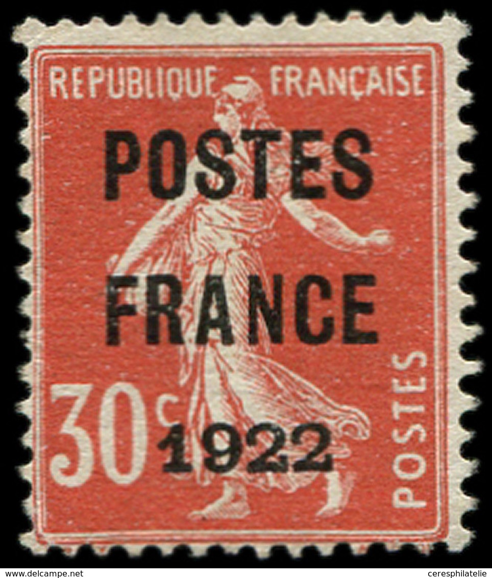 (*) PREOBLITERES - 38  30c. Rouge, POSTES FRANCE 1922, TB. S - 1893-1947