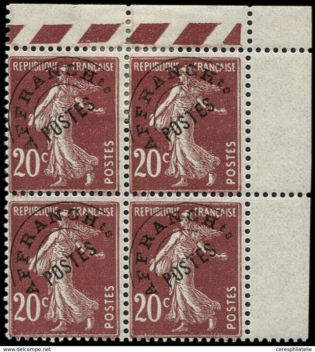 ** PREOBLITERES - 54  Semeuse Camée, 20c. Brun-lilas, BLOC De 4 Cdf, 2 Ex. *, TB - 1893-1947