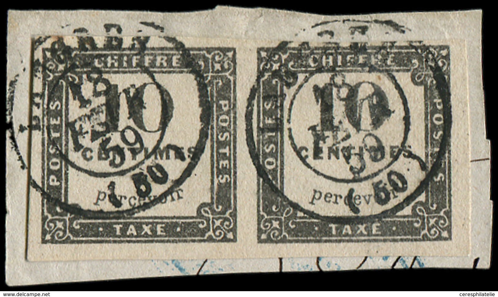 TAXE - 1   10c. Noir Litho, PAIRE Obl. T15 LANGRES 2/59 S. Fragt, TB - 1859-1959 Oblitérés