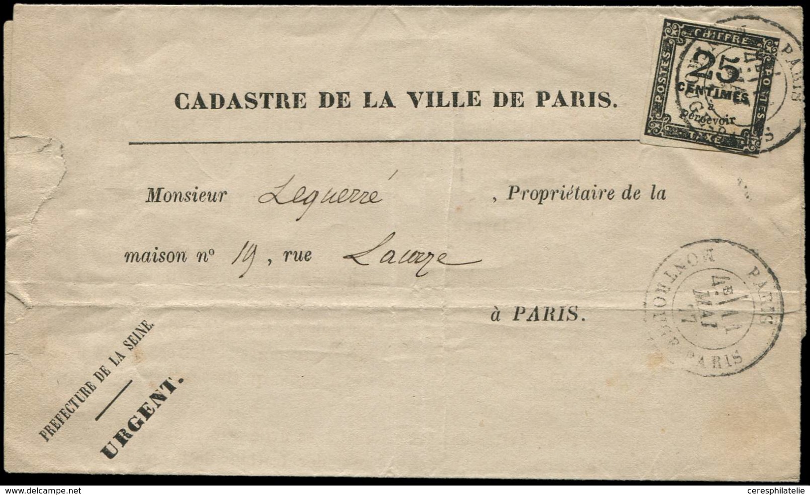 Let TAXE - 5A  25c. Noir T II Obl. Càd MONTROUGE PARIS 11/5/77 S. LSC Cadastre De La Ville De Paris, Pli Intra-muros, TB - 1859-1959 Usati