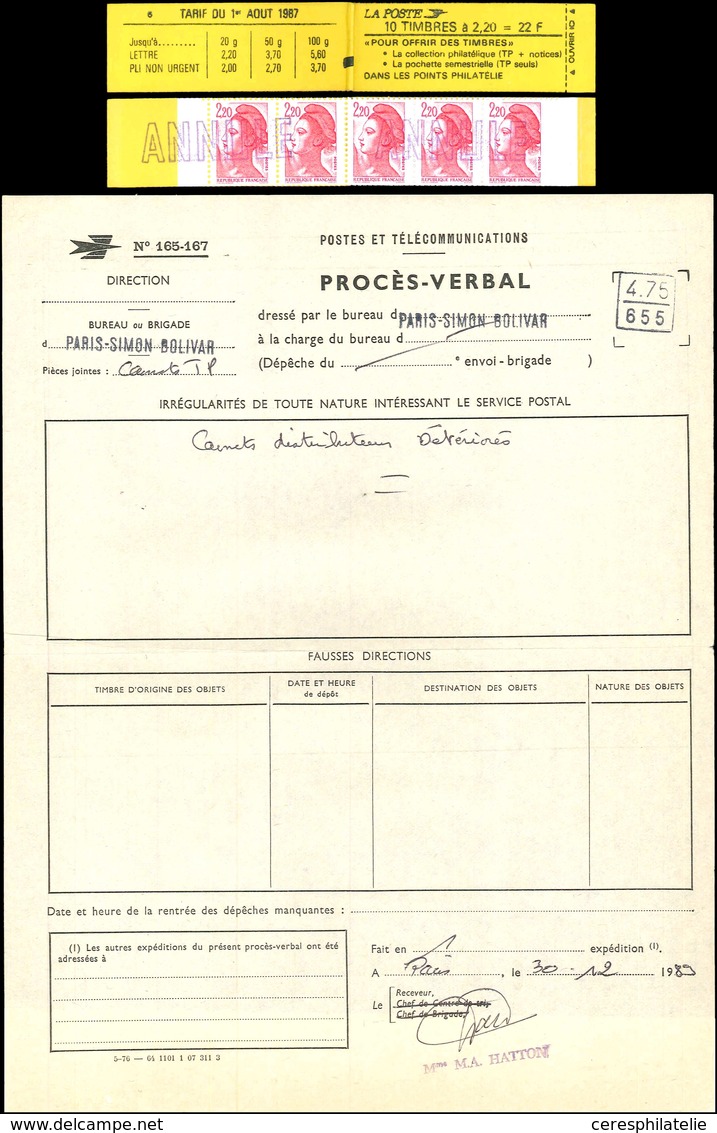 CARNETS (N°Cérès Jusqu'en1964) - 2376-C6A   Liberté, 2,20 Rouge, Couv. POUR OFFRIR, Conf. 6, Carnet Ouvert Et Collé, Cac - Sonstige & Ohne Zuordnung