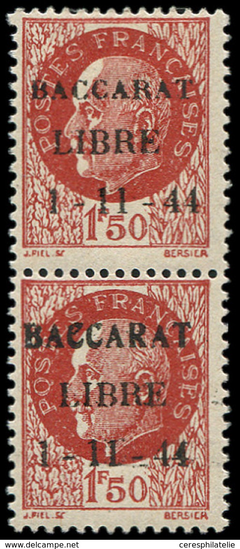 ** TIMBRES DE LIBERATION - BACCARAT 6 : 1f50 Brun-rouge, PAIRE Verticale T I * Et T II ** Se Tenant, TB - Libération