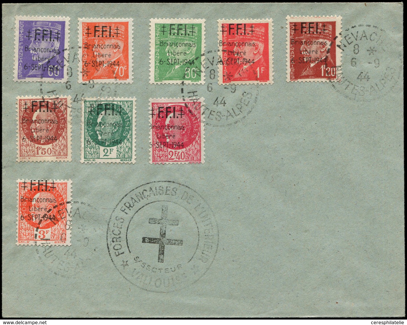 Let TIMBRES DE LIBERATION - BRIANCON 1/9 Obl. Càd NEVACHE 6/9/44 Sur Env., TB - Libération