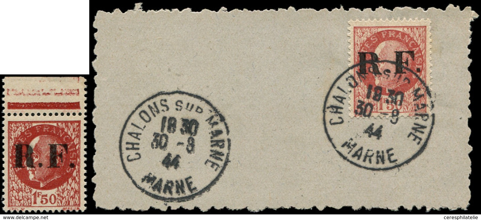 ** TIMBRES DE LIBERATION - CHALONS SUR MARNE 1 : 1f50 Brun-rouge + Un Ex. Obl. Châlons Sur Fragment, TB - Liberazione